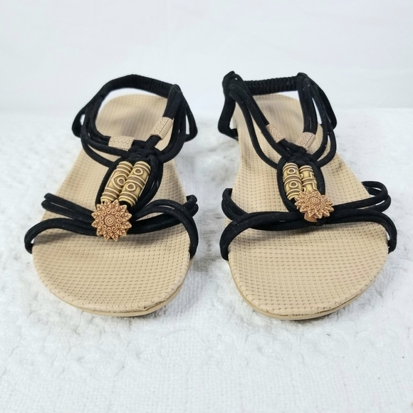 Black Flat Casual Bohemian Beach Style Beaded  Summer Sandals, size 7 - Picture 2 of 10